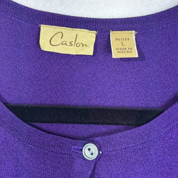 Caslon Royal Purple Crewneck Cardigan Sweater Petite Large Rib Knit Trim Rayon - Picture 5 of 6